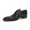 Duca Di Matiste "Imperio" Black Genuine Italian Calf Leather Crocodile/Ostrich/Lizard Print Lace-Up Dress Shoes.